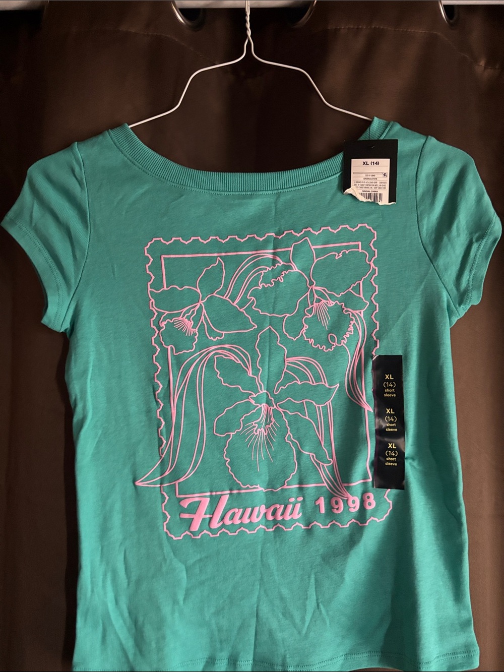 art class Teal Short Sleeve Tee with Pink Hawaiian Floral Graphic